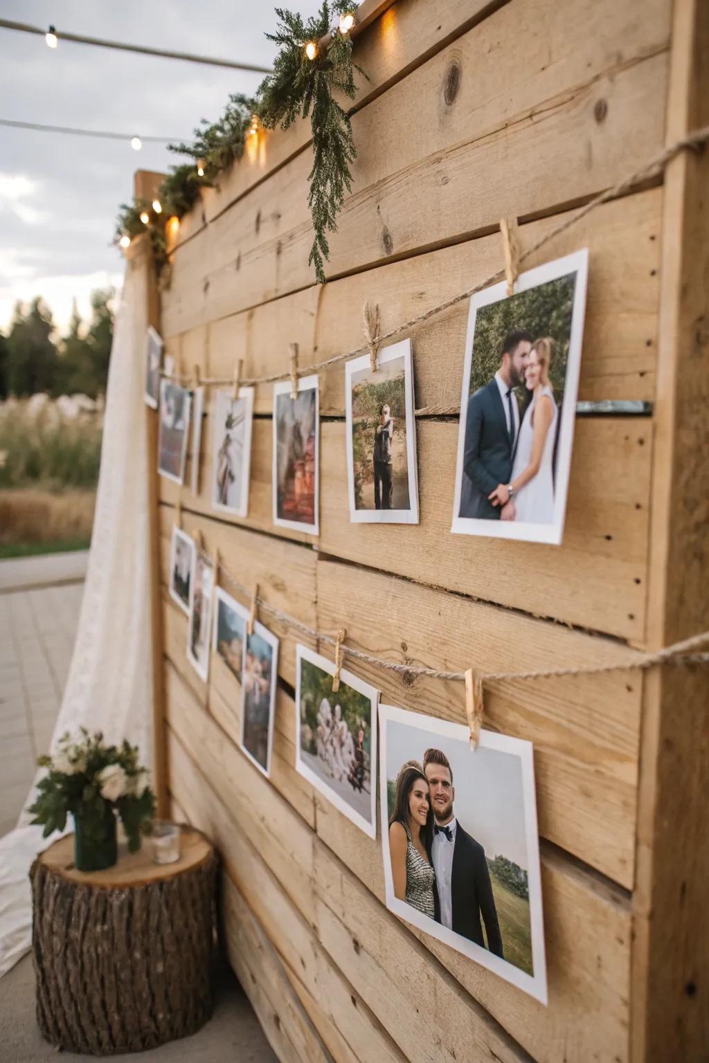 A heartwarming photo memory wall showcasing the couple's beautiful journey together.