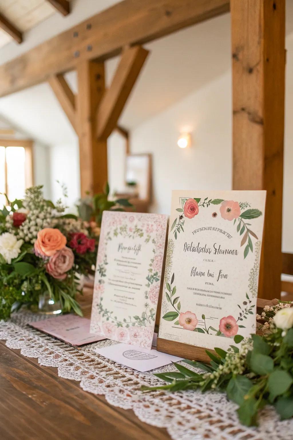 Themed invitation cards set the perfect tone for an unforgettable wedding shower.