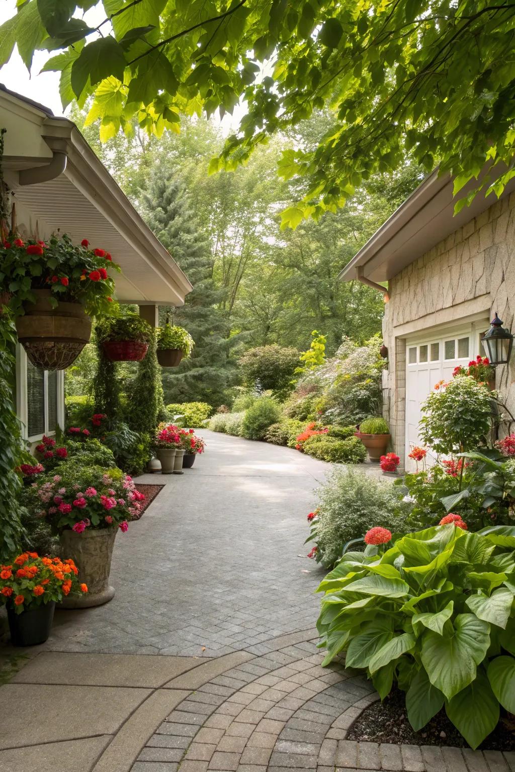 Enhance your driveway with lush greenery for a natural vibe.
