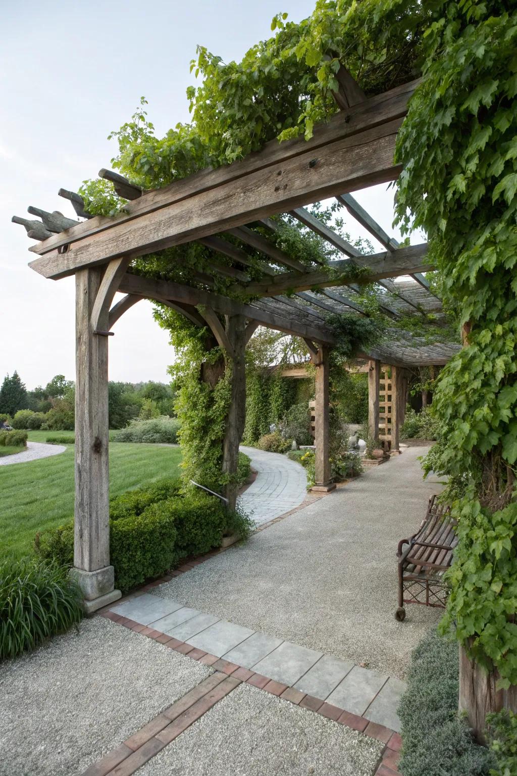 Enhance your patio with a charming rustic pergola.