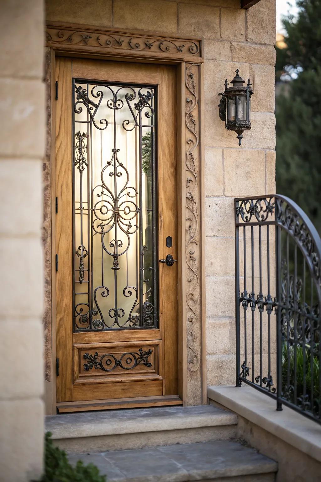 Single back door with elegant ironwork designs.