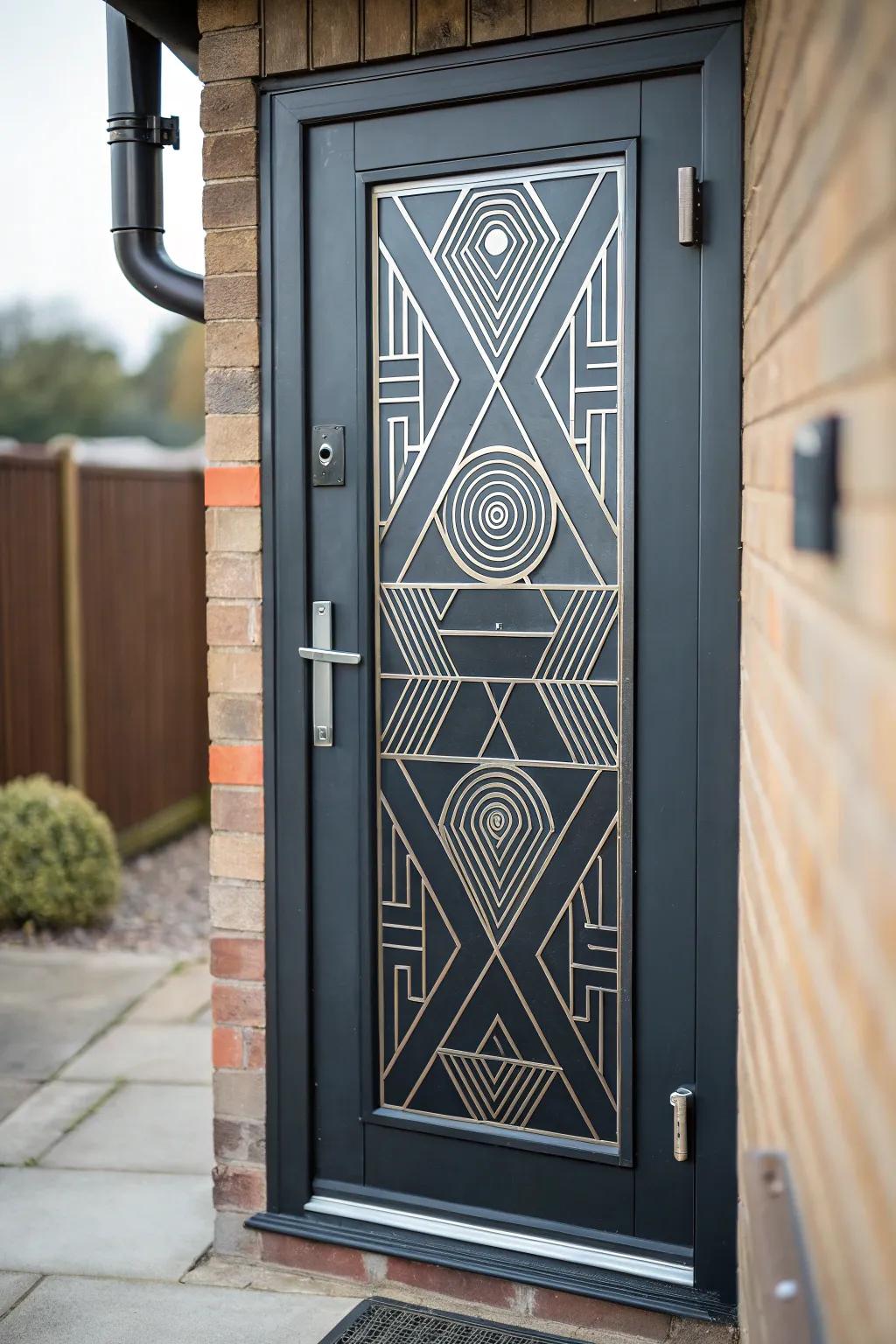 Single back door with modern geometric patterns.