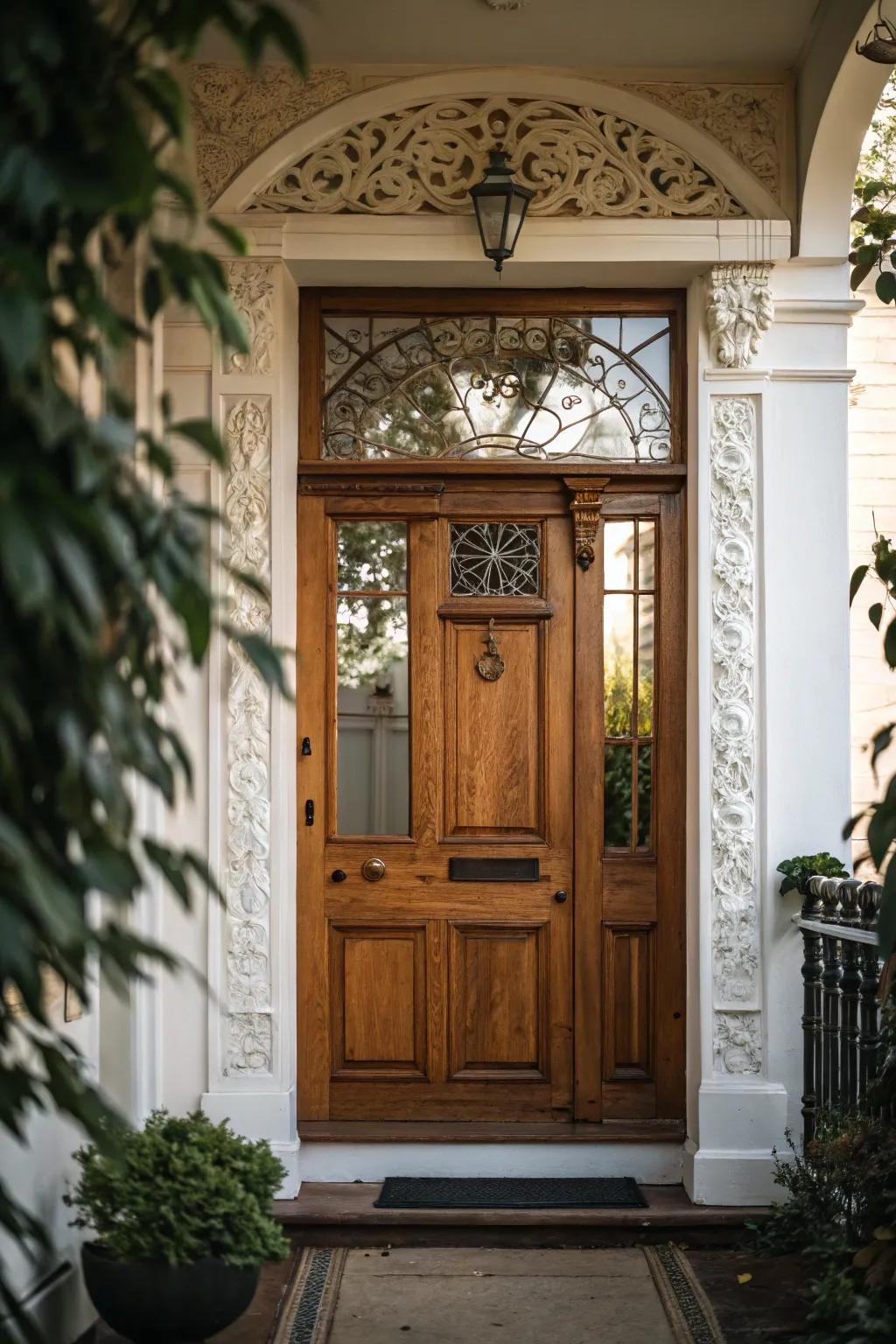 Single back door with an elegant transom window.