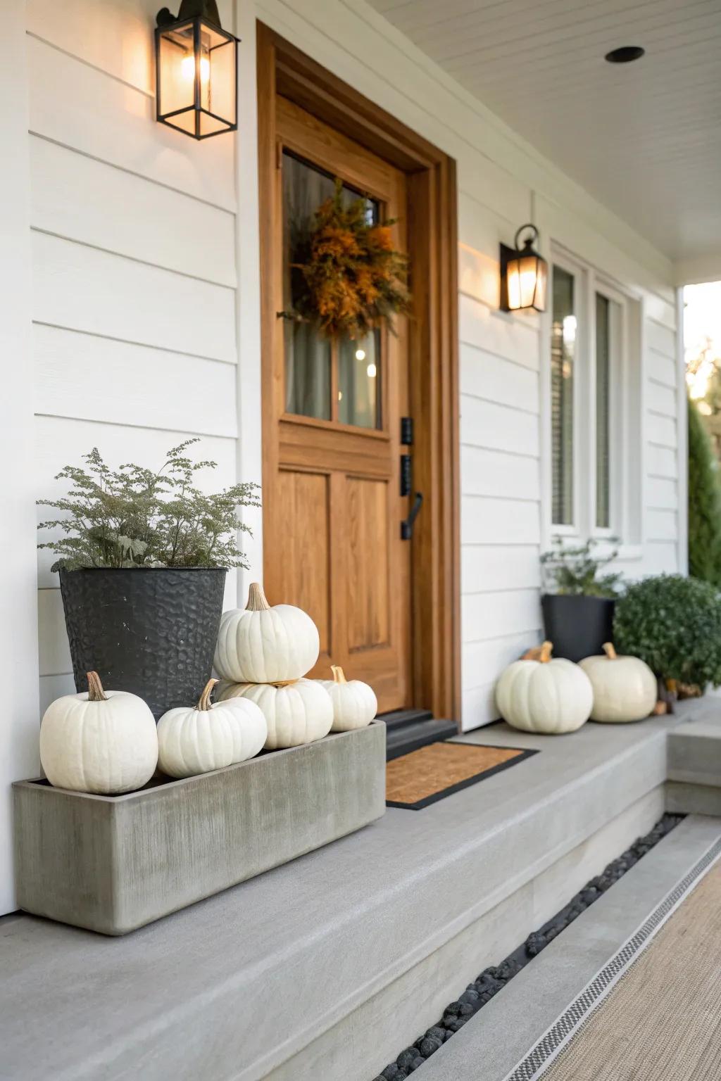 Chic minimalistic display using white pumpkins.