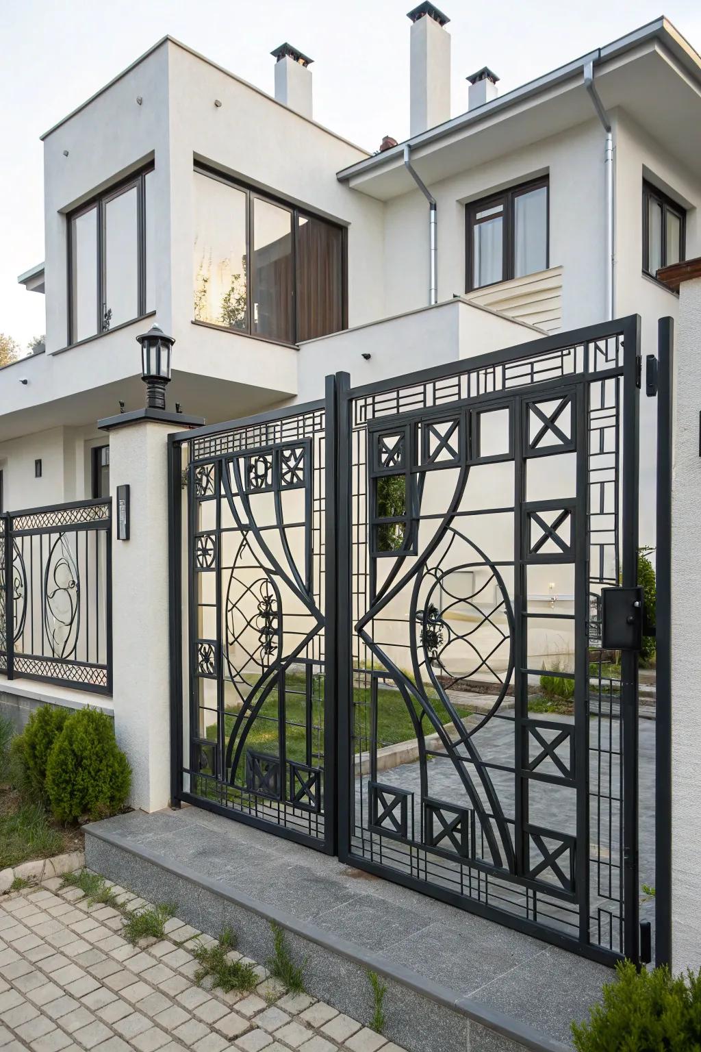 A modern gate featuring eye-catching geometric patterns.