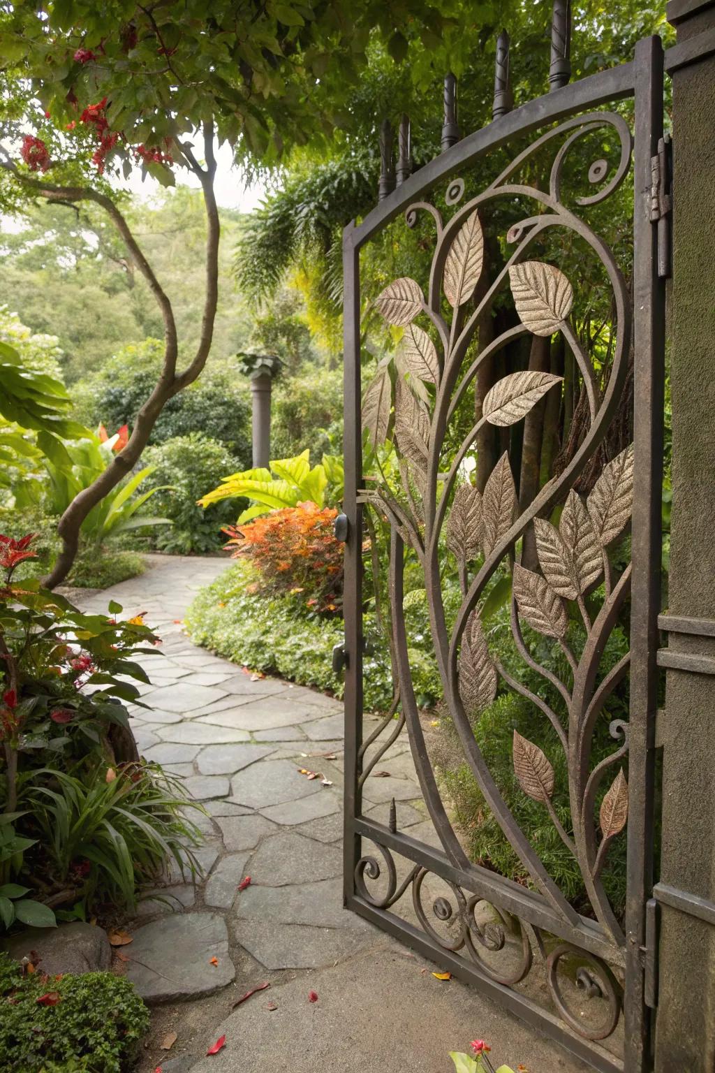 An entrance gate with beautiful nature-inspired motifs.