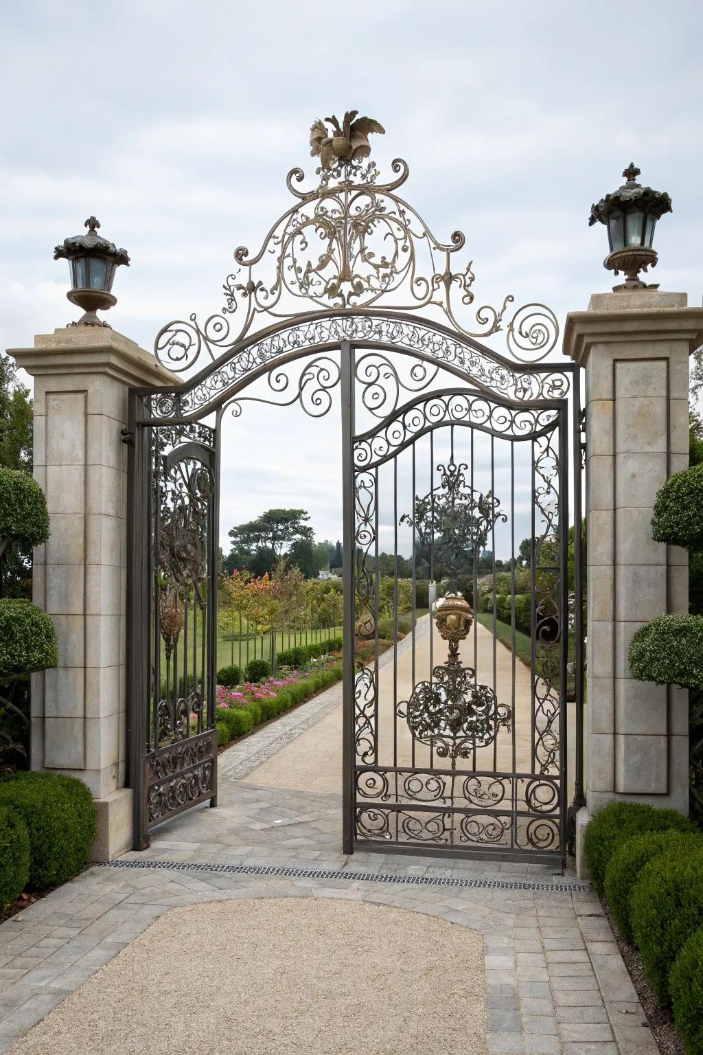 An artistic entrance gate that serves as a striking focal point.