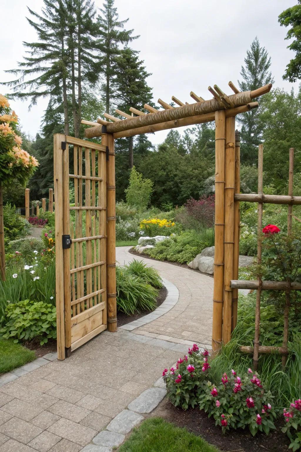 A sustainable bamboo gate that enhances natural beauty.