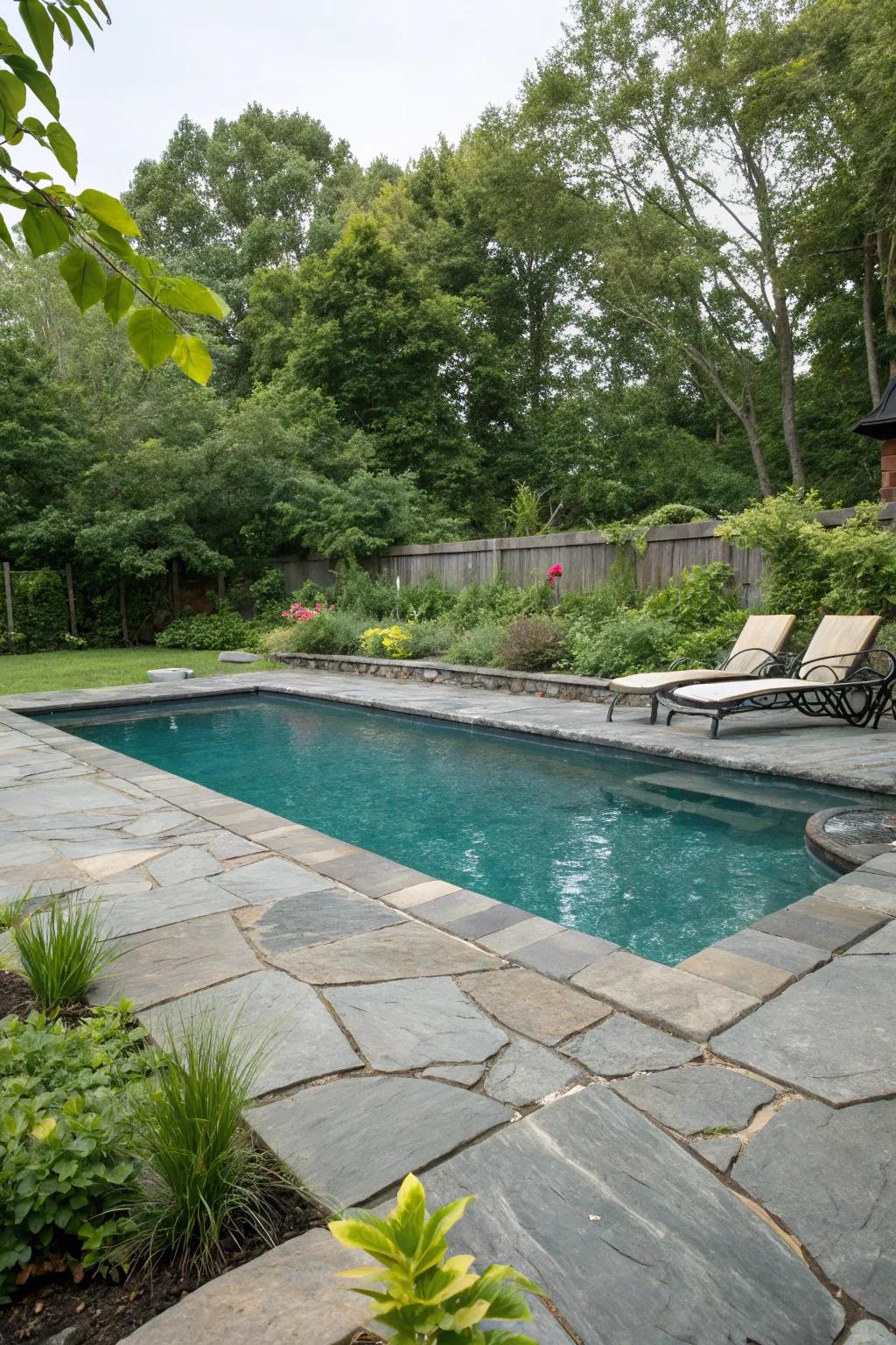 A rustic natural stone deck adds timeless elegance to any pool.