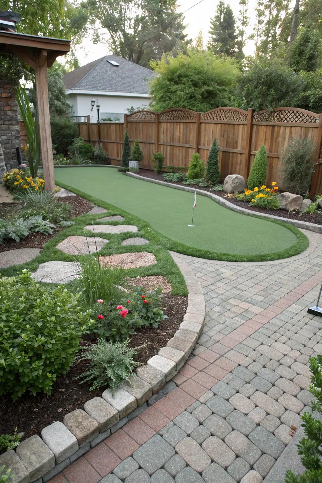 A personal putting green made from turf in your garden.