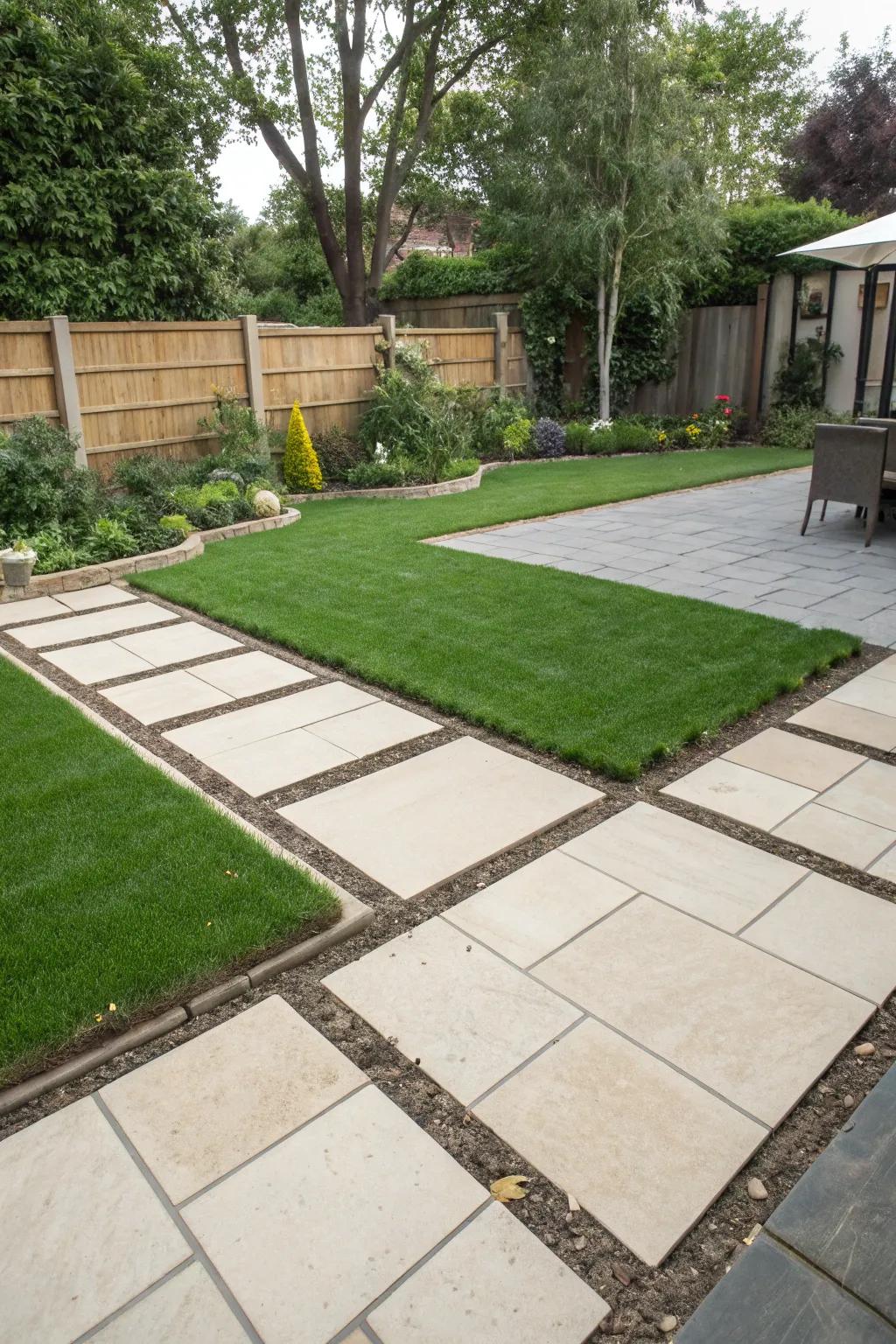 Contrasting borders emphasize yard sections beautifully.