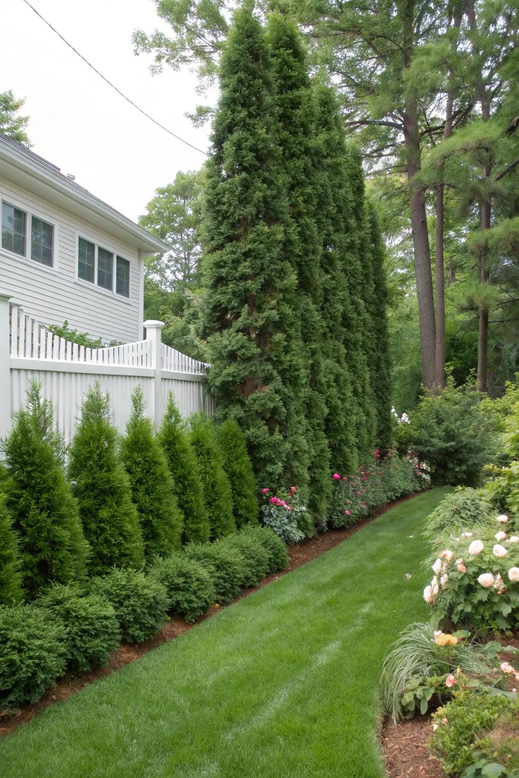 Evergreens create a natural, year-round privacy screen on berms.