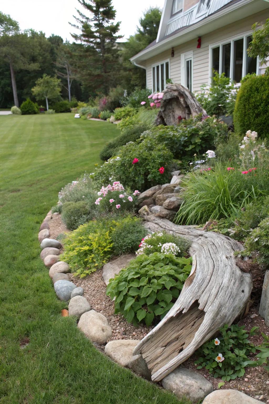 Sculptural elements add a personal and artistic touch to berms.