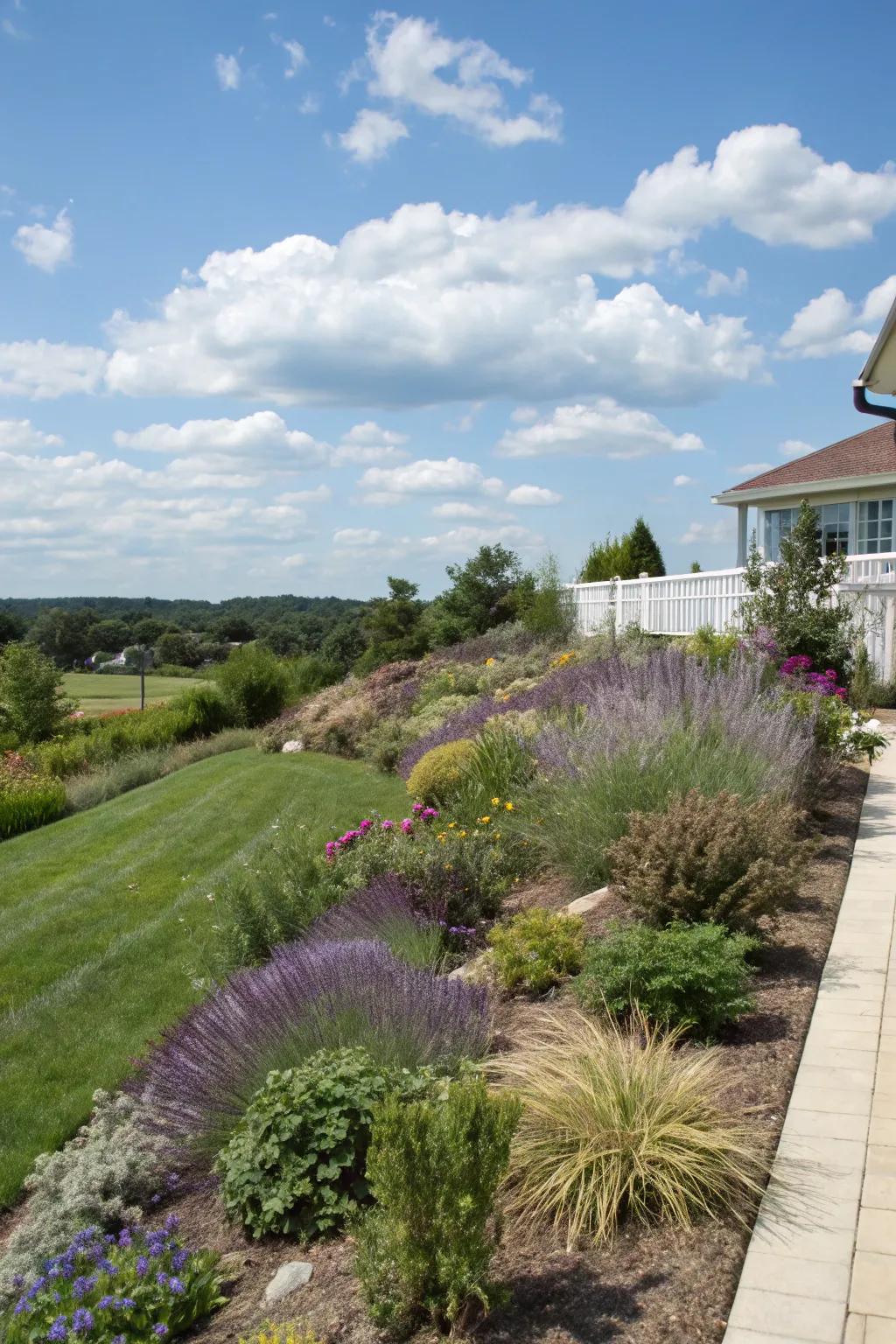 Wind-resistant plants ensure your berm stays beautiful through gusty conditions.