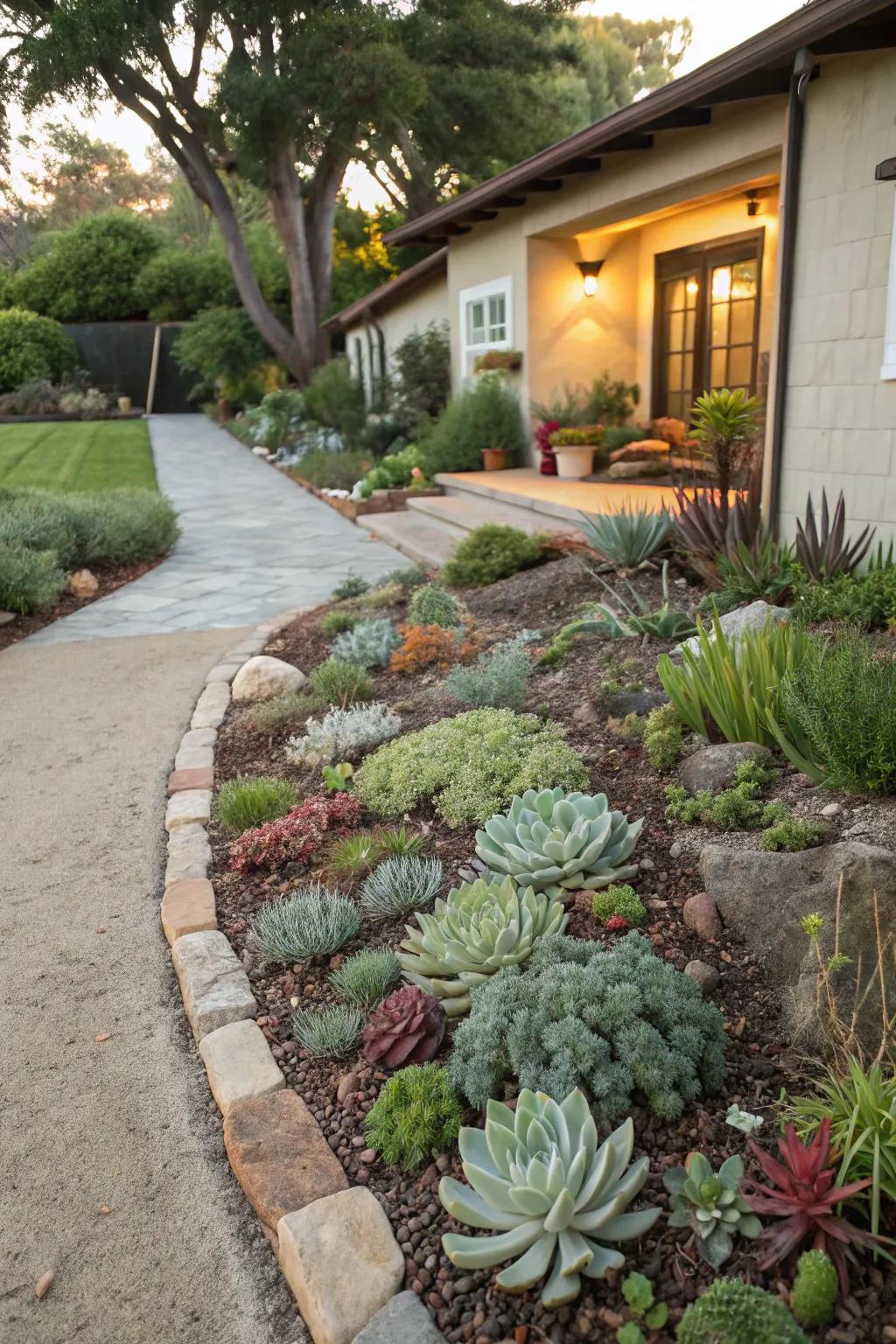 Succulents are ideal for a low-maintenance, beautiful berm.