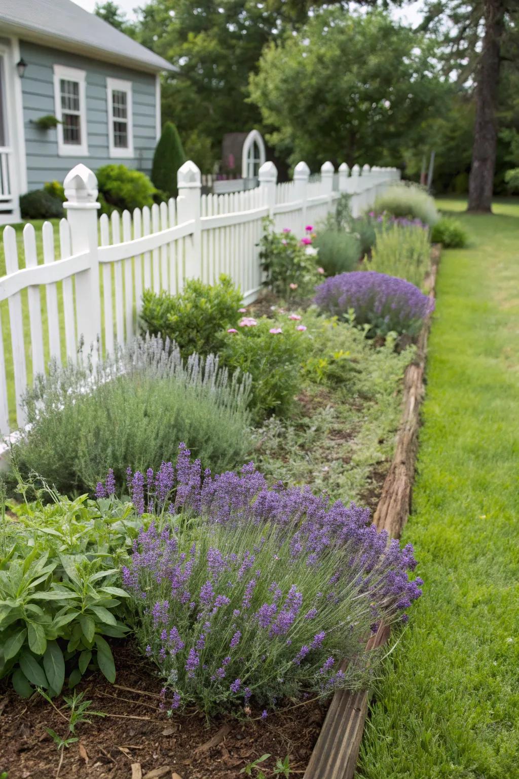 Aromatic herbs provide beauty and fragrance on privacy berms.