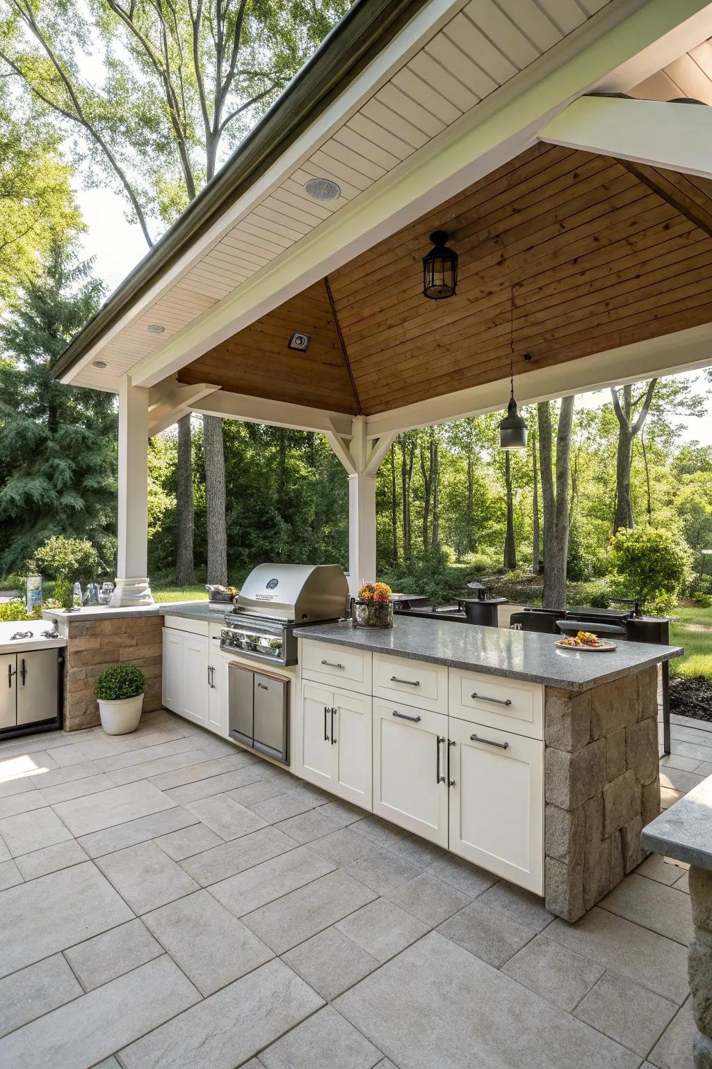 An outdoor kitchen pavilion is perfect for hosting culinary gatherings.