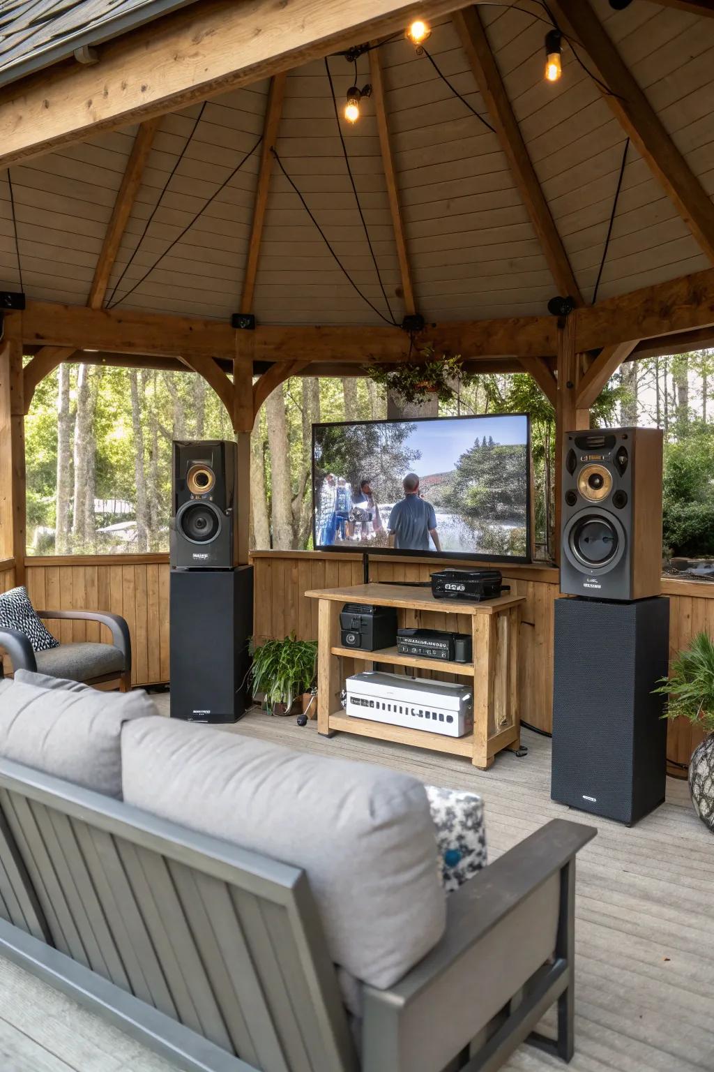 Built-in entertainment makes your pavilion an outdoor media hub.