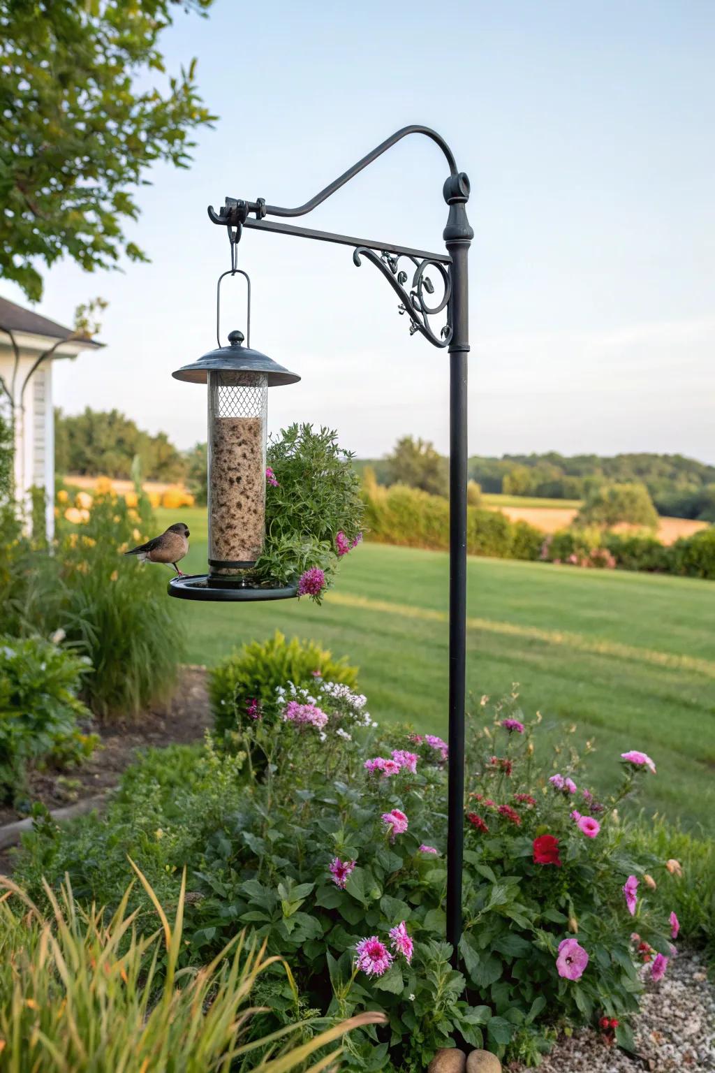 Adjustable arm brackets let you customize feeder placement throughout the year.