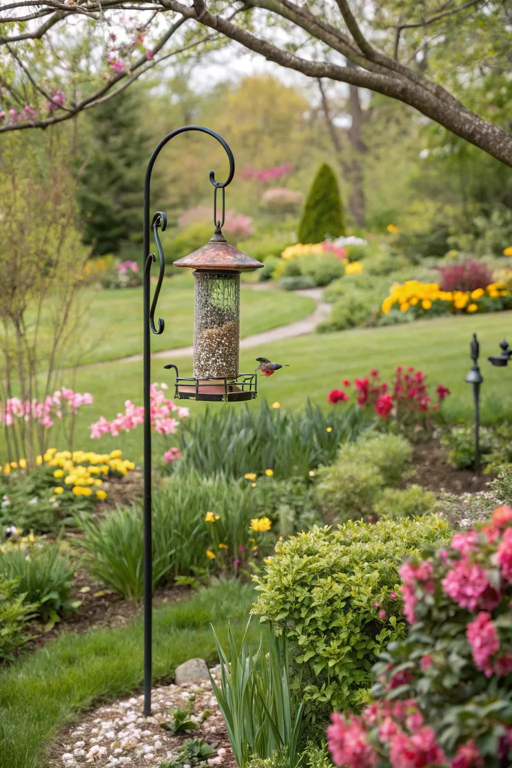 Shepherd’s hooks blend functionality and classic garden style.