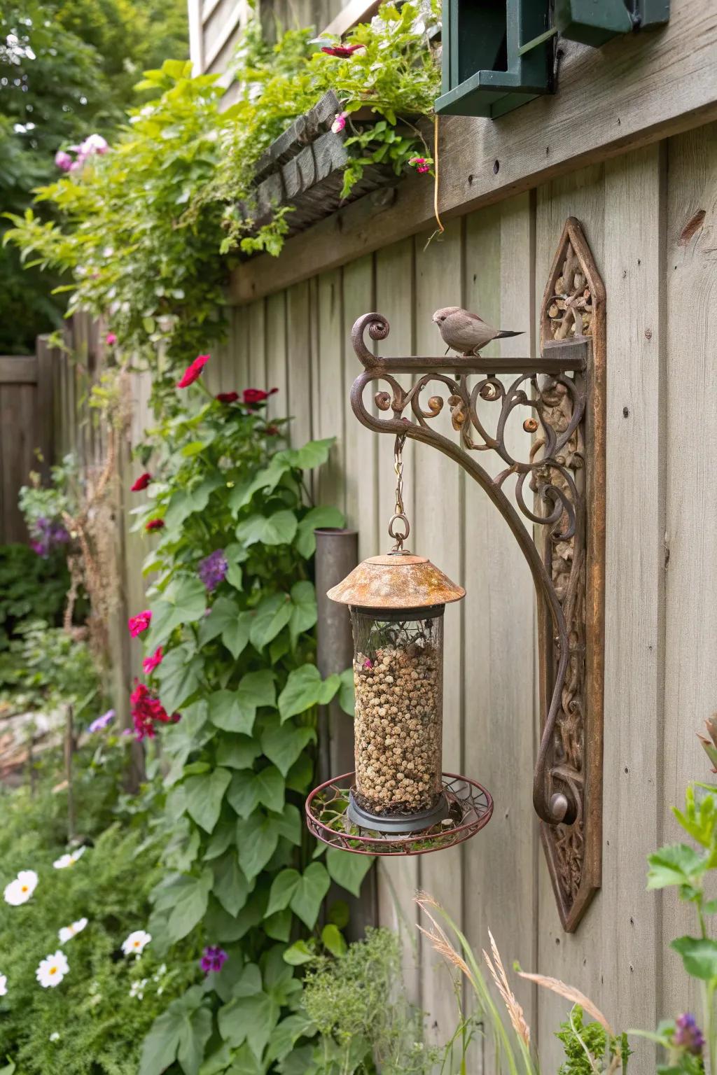 Decorative wall brackets blend utility with garden art.