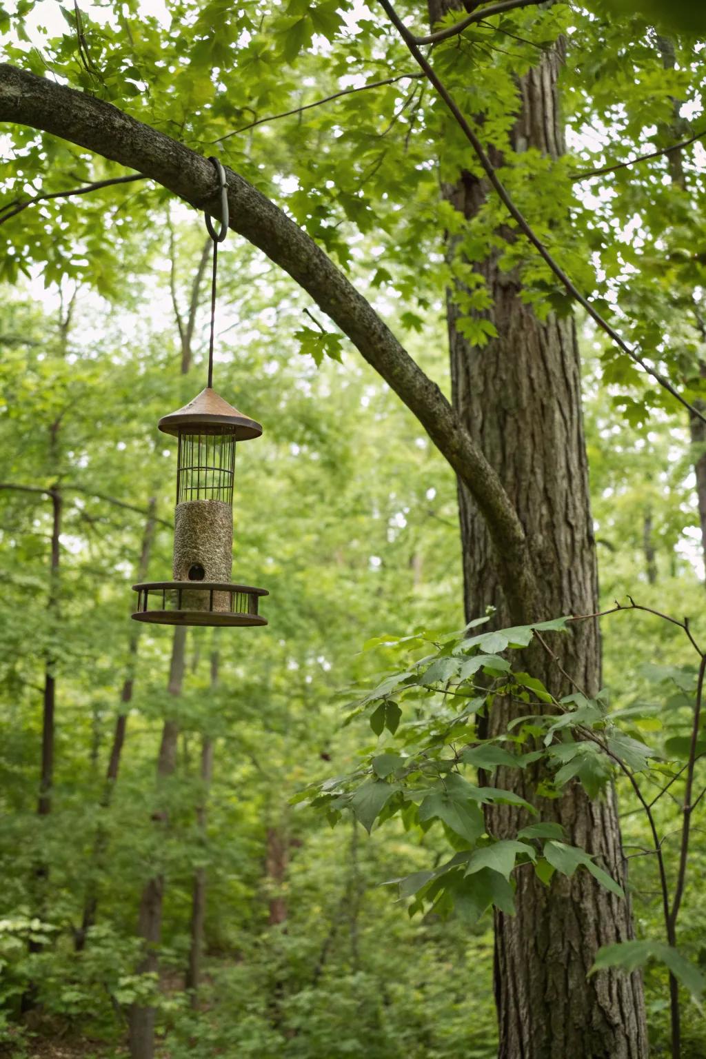 Pulley systems simplify bird feeder refilling.