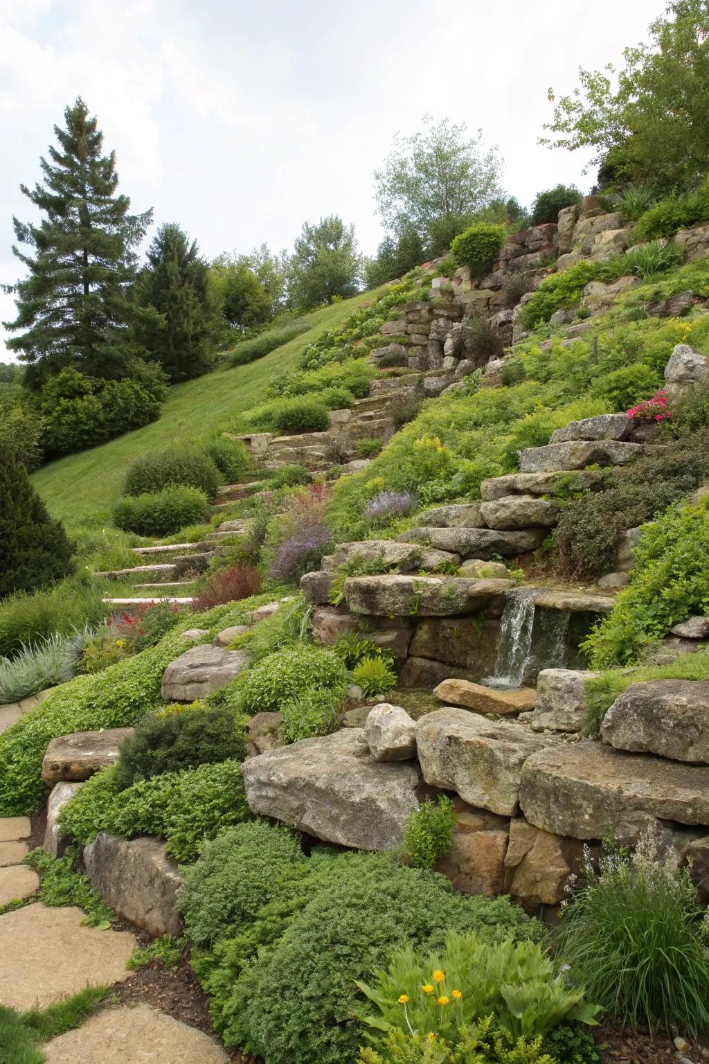 Terraced designs enhance sloped gardens beautifully.