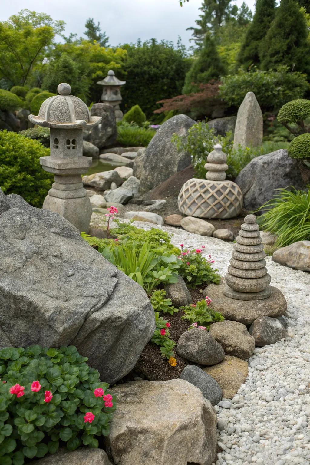 Sculptures add an artistic flair to your garden.