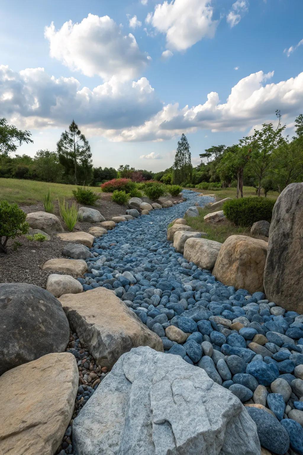 River rocks mimic the gentle flow of a stream.