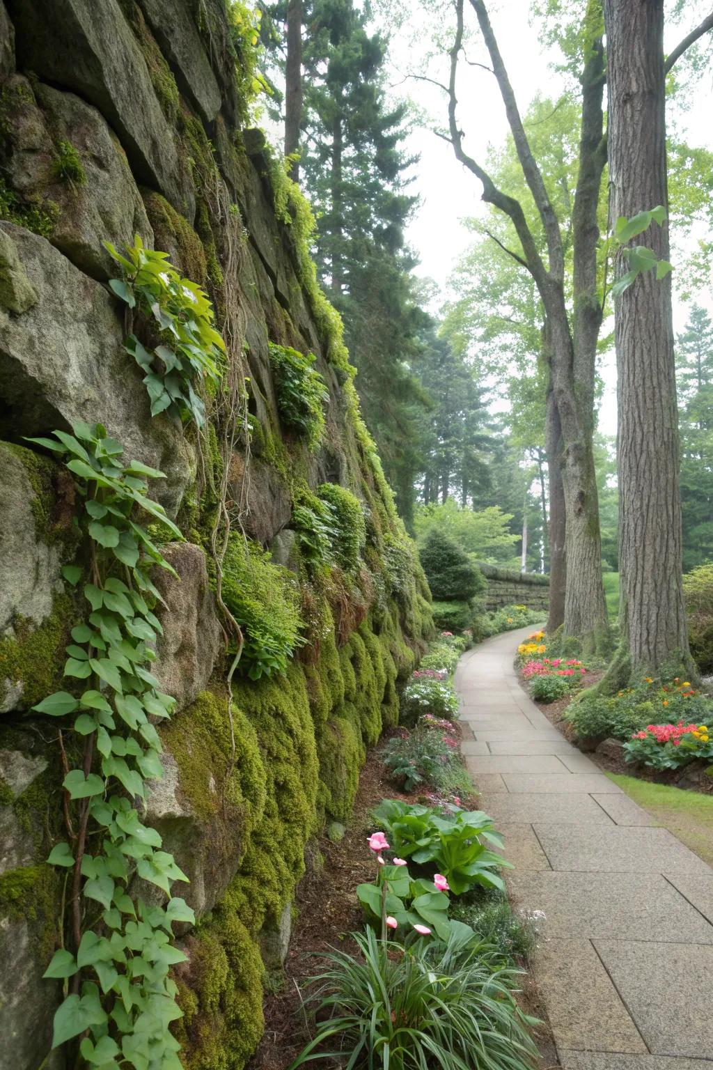 Vertical rock walls add height and planting opportunities.