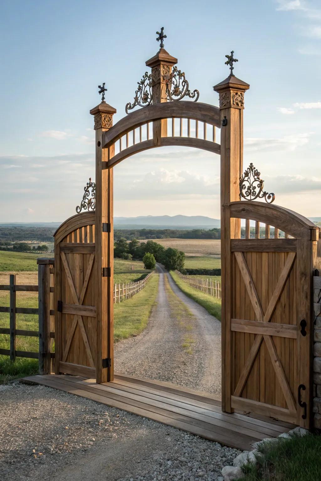 Impressive arched gate creating a memorable first impression.