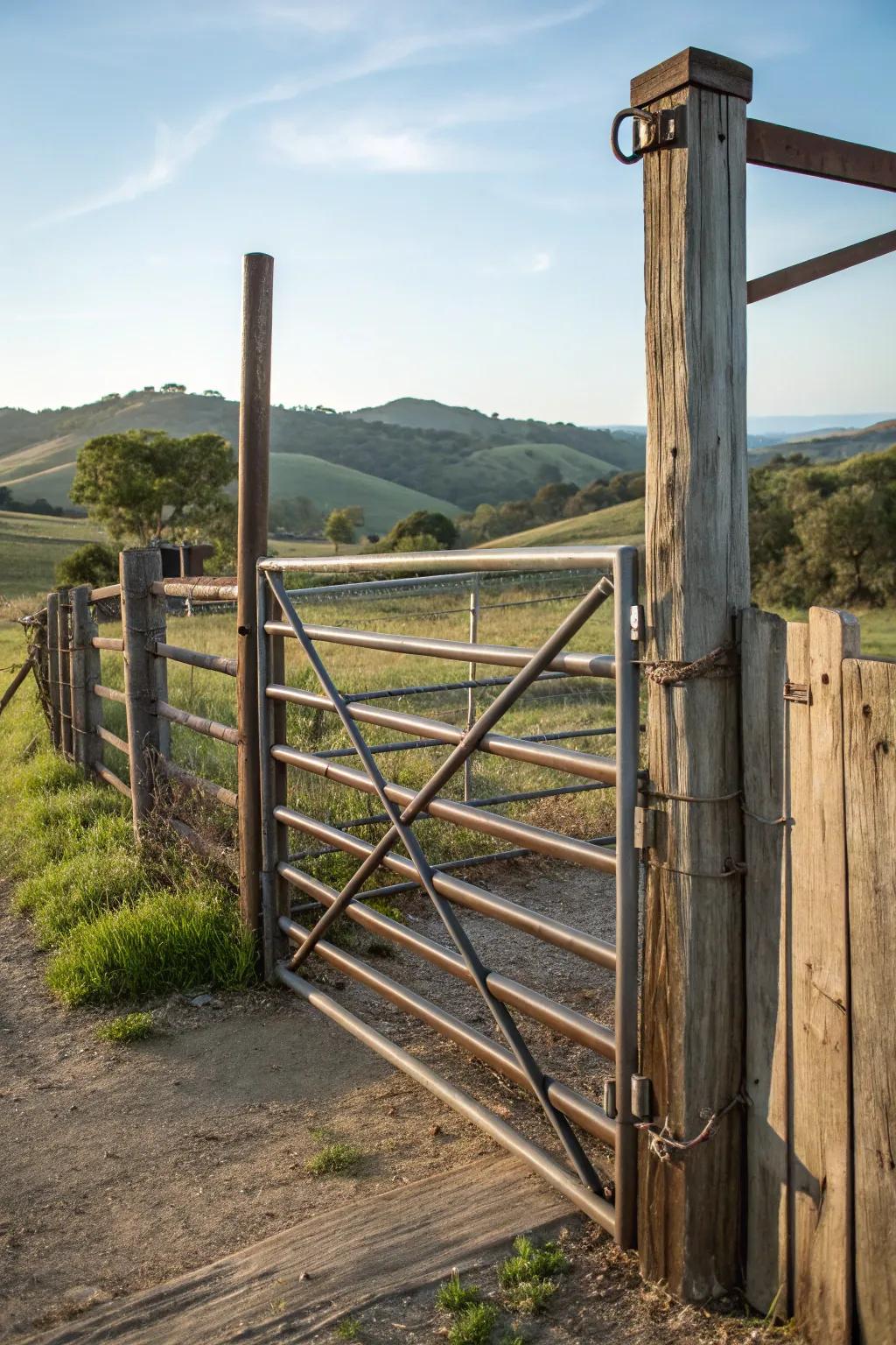 Blending wood warmth with metal durability for a stylish gate.