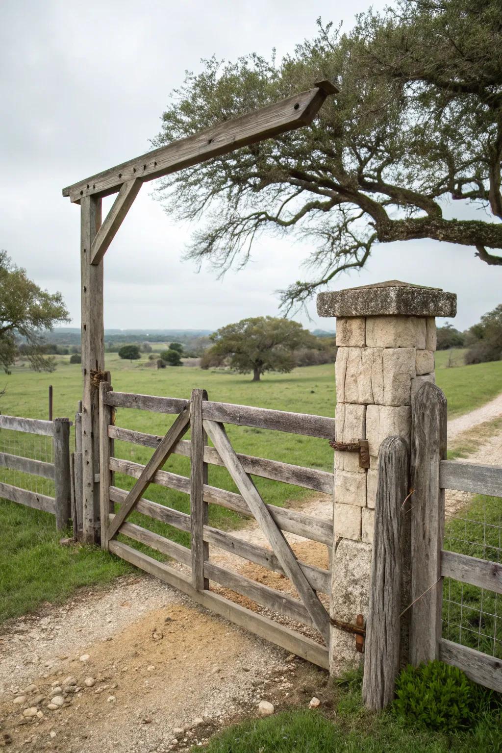 Crossbuck gate design offering enduring style and sturdiness.