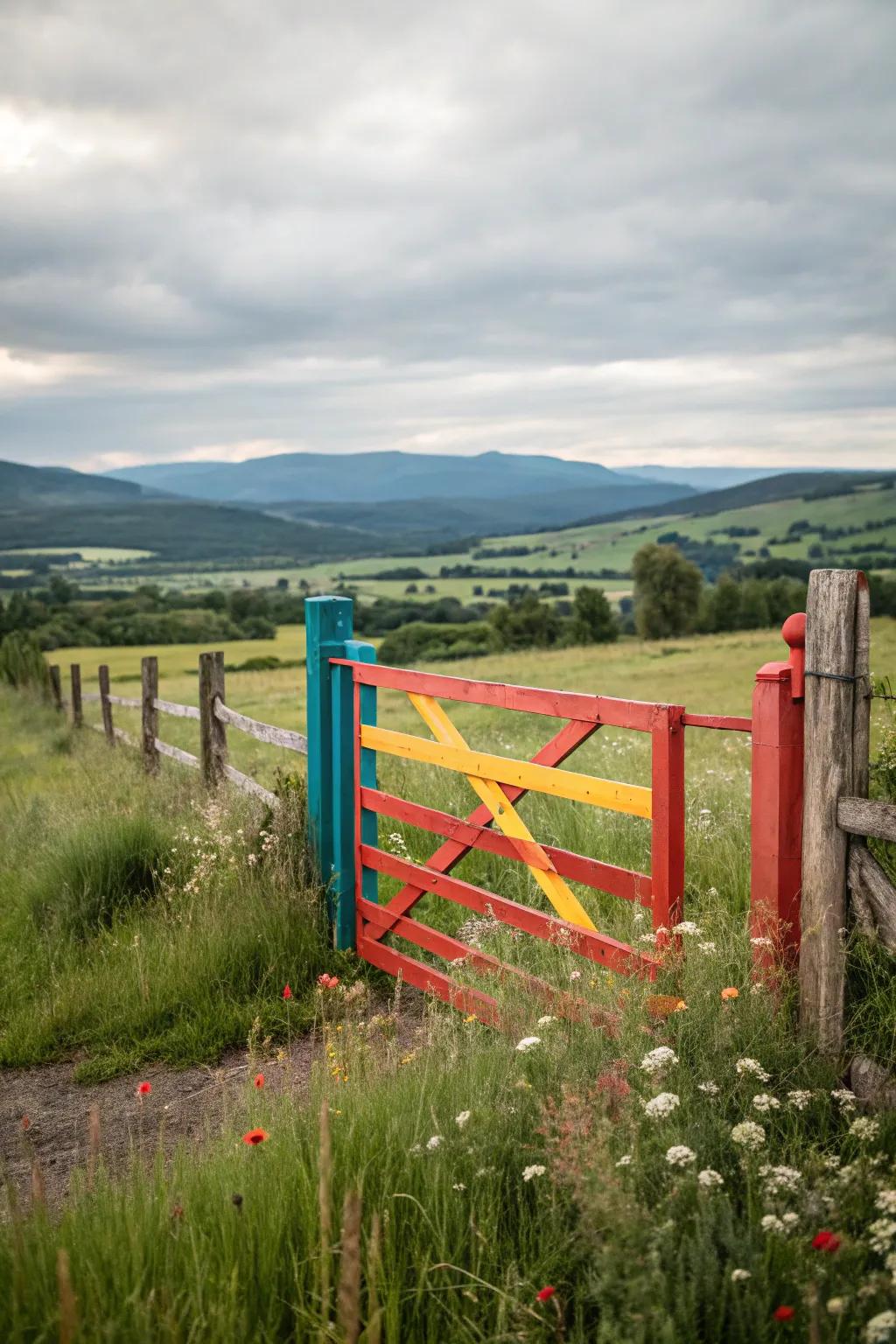 Bold color elevates the personality of the ranch gate.