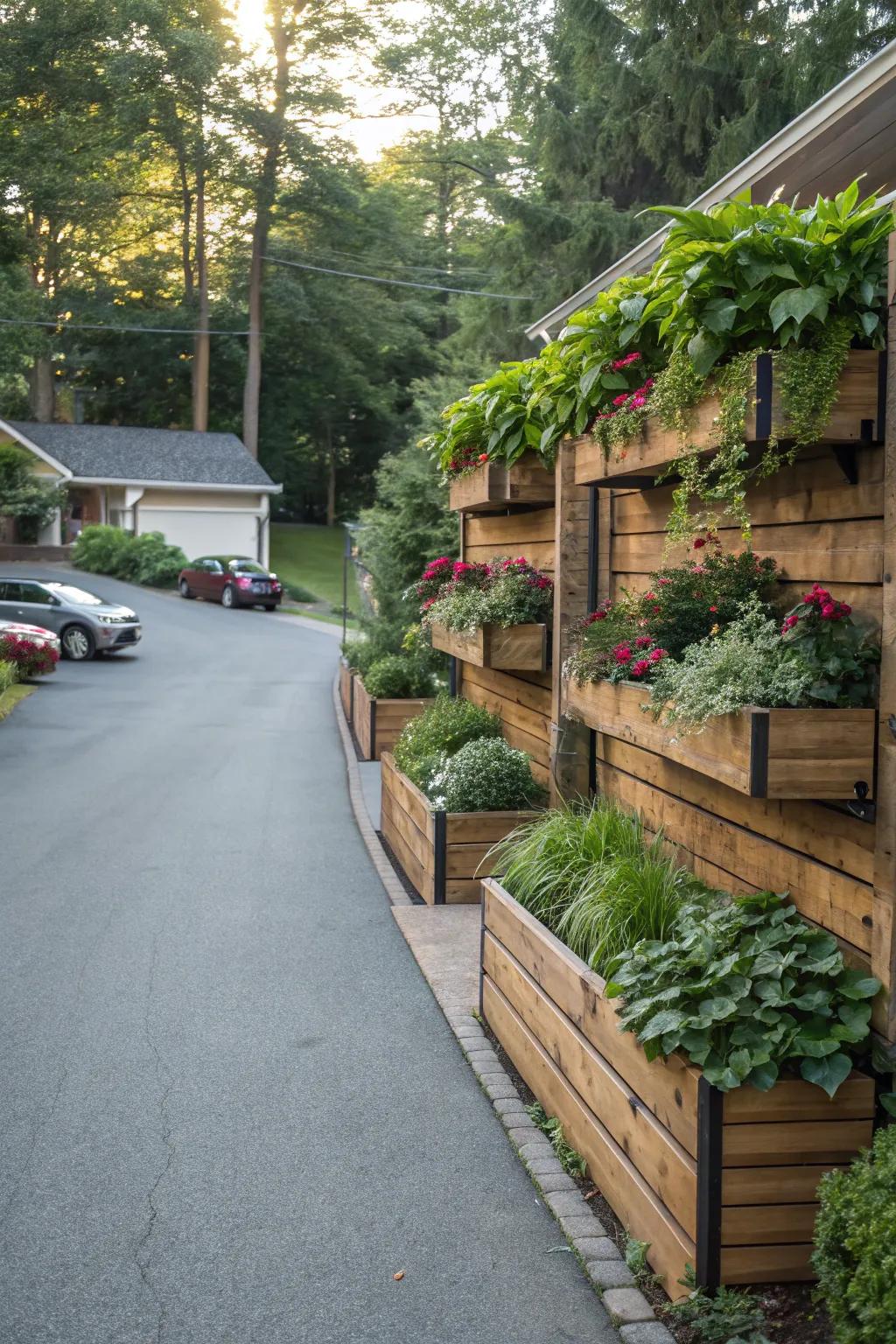 Maximize space with vertical planter walls.