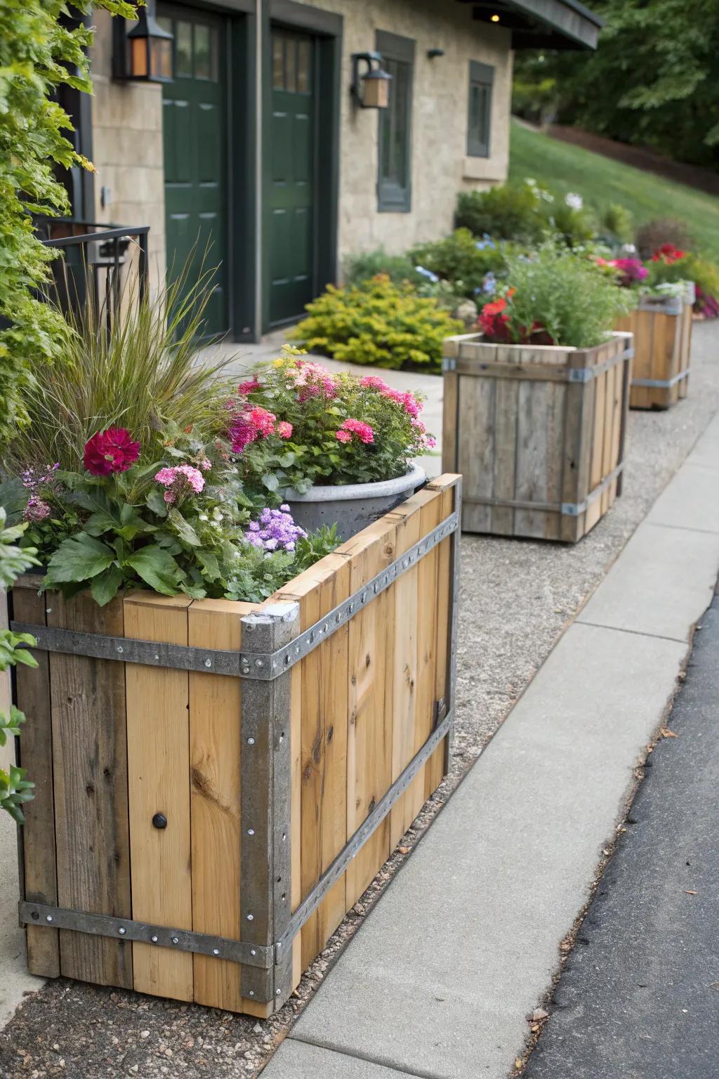 Experiment with diverse materials for your planters.