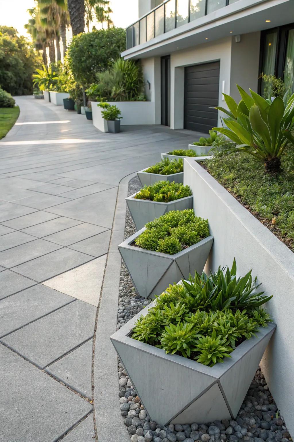 Modernize your driveway with geometric planters.