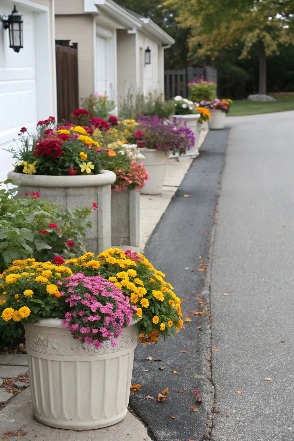 Bring vibrancy to your driveway with colorful blooms.