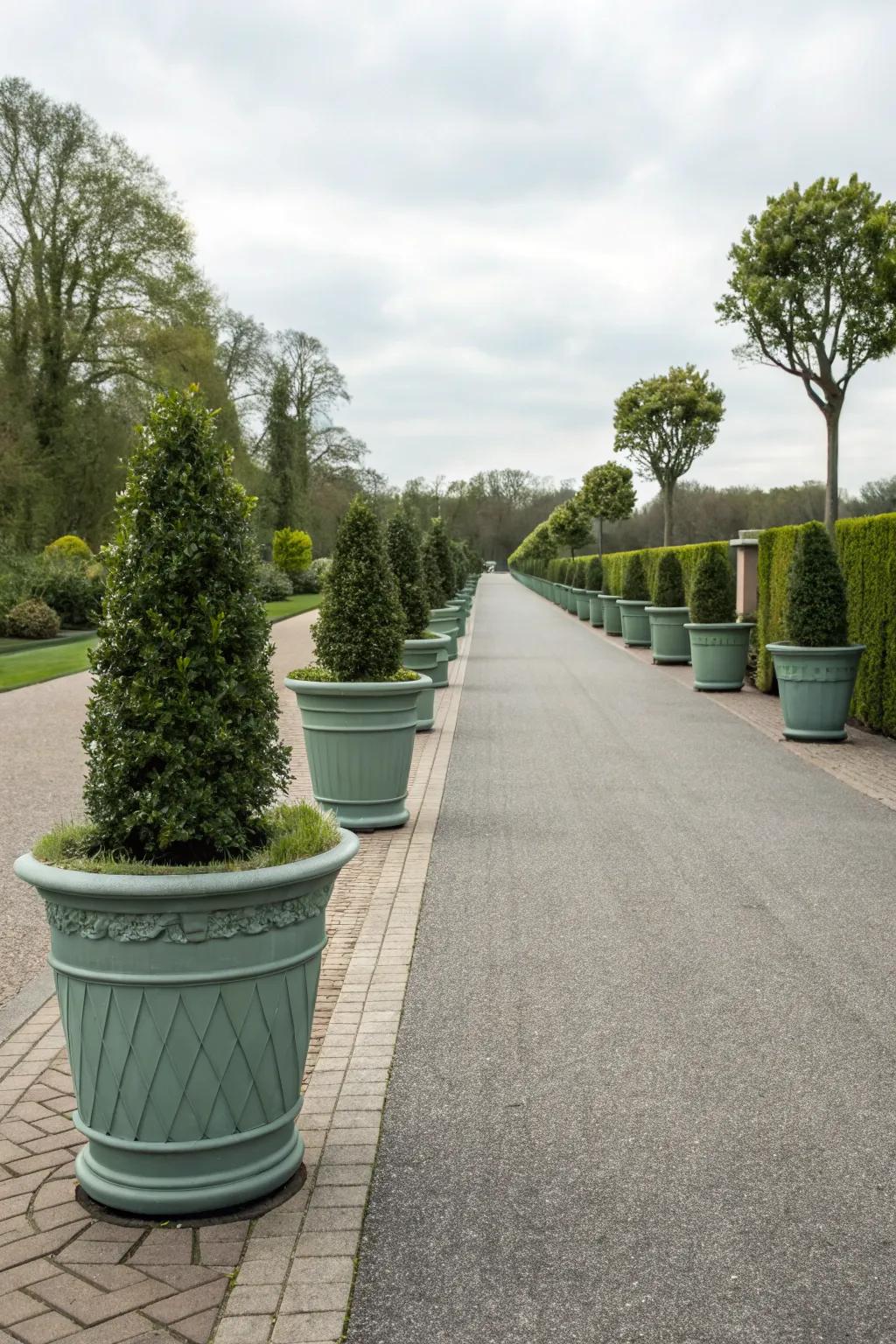 Achieve balance with symmetrical planter arrangements.