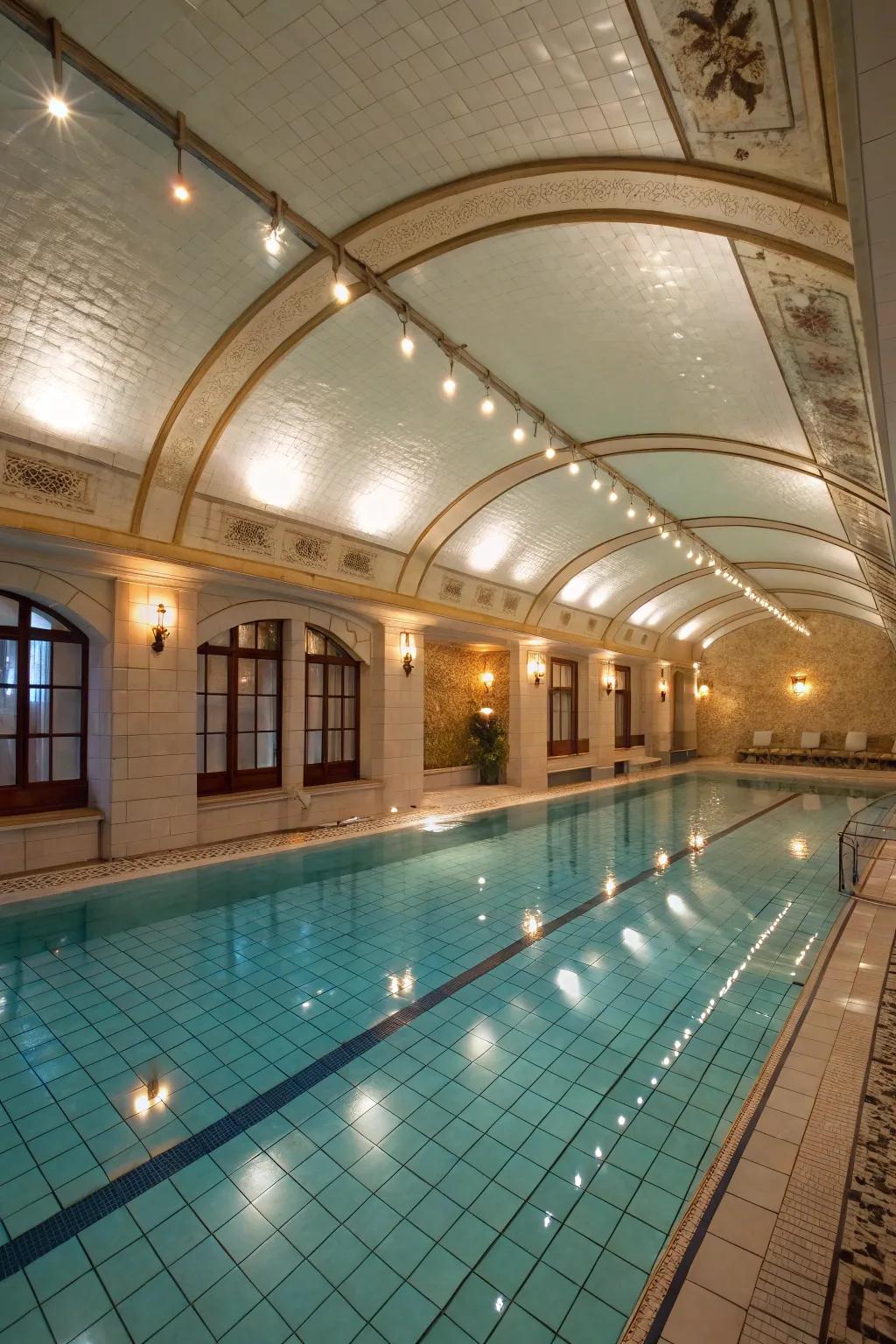 Sophisticated lighting sets the mood in the pool room.
