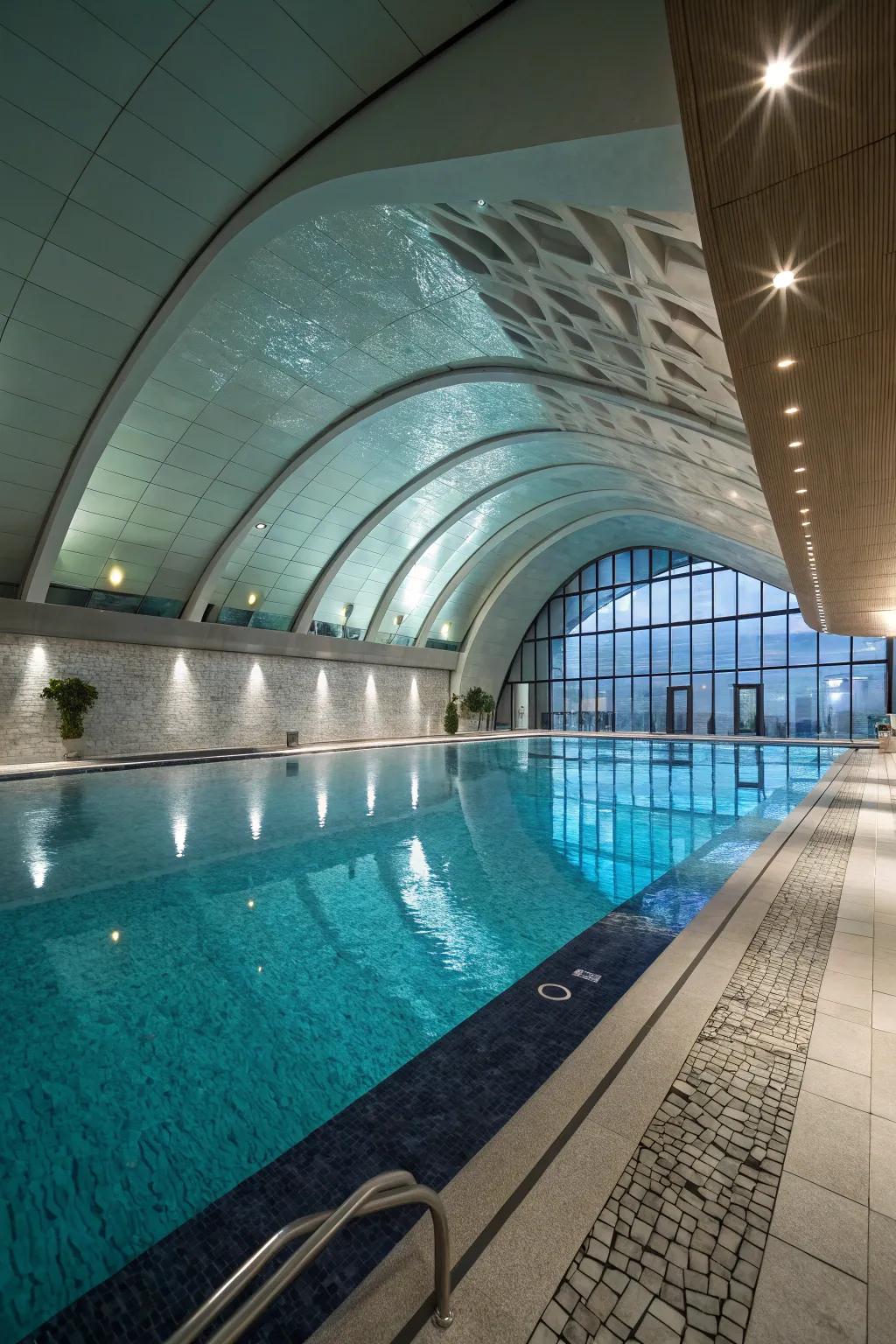Futuristic pool shapes and designs redefine indoor pool elegance.