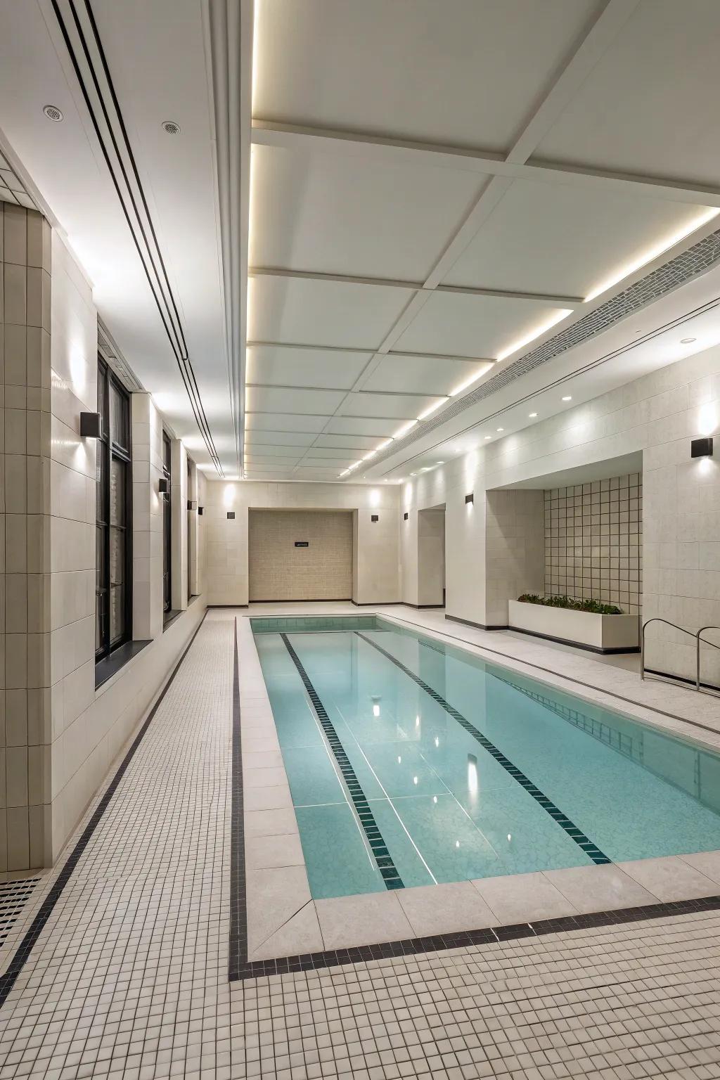Minimalist design emphasizes the pool’s elegance with clean lines.