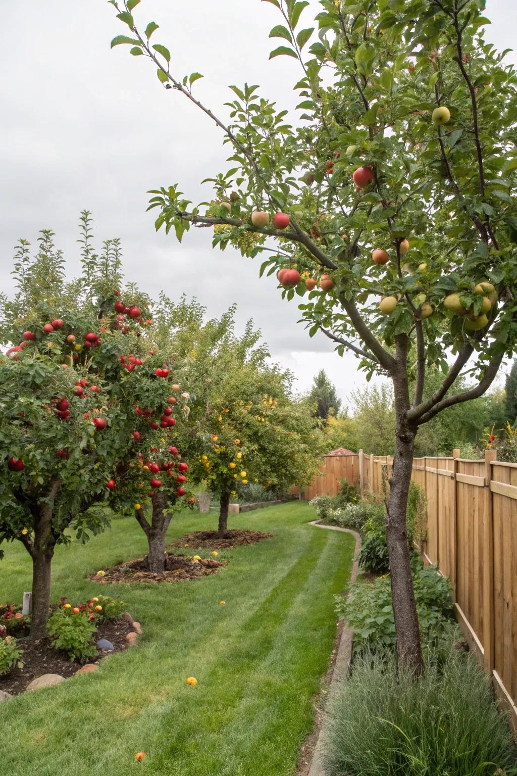 Orchard of fruit trees adding beauty and harvest to backyard.