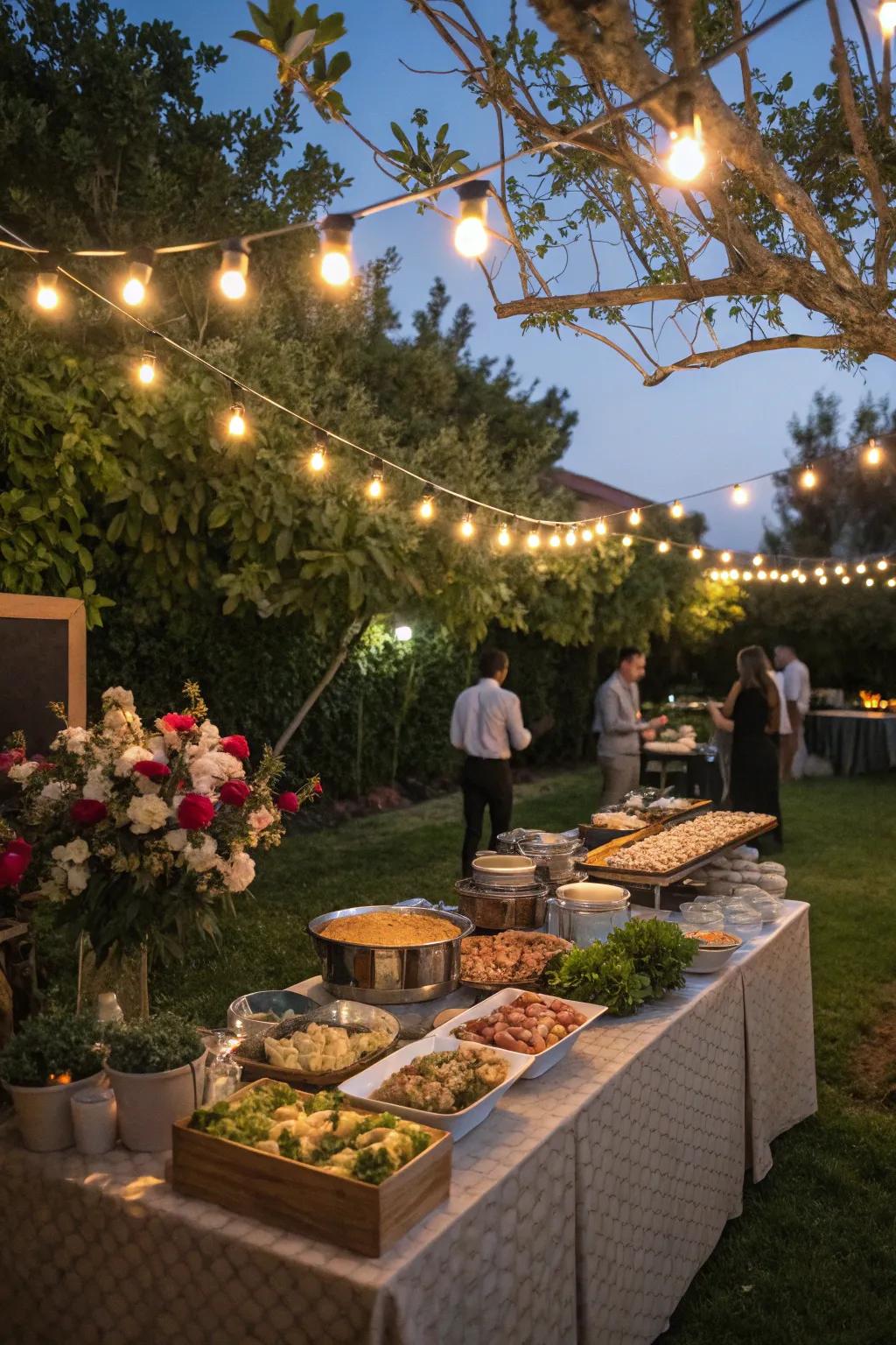 String lights create a warm and magical evening ambiance