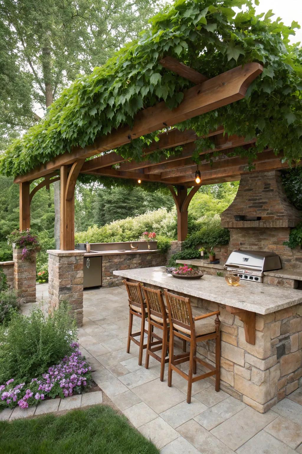 A pergola enhances both the function and style of your outdoor kitchen.