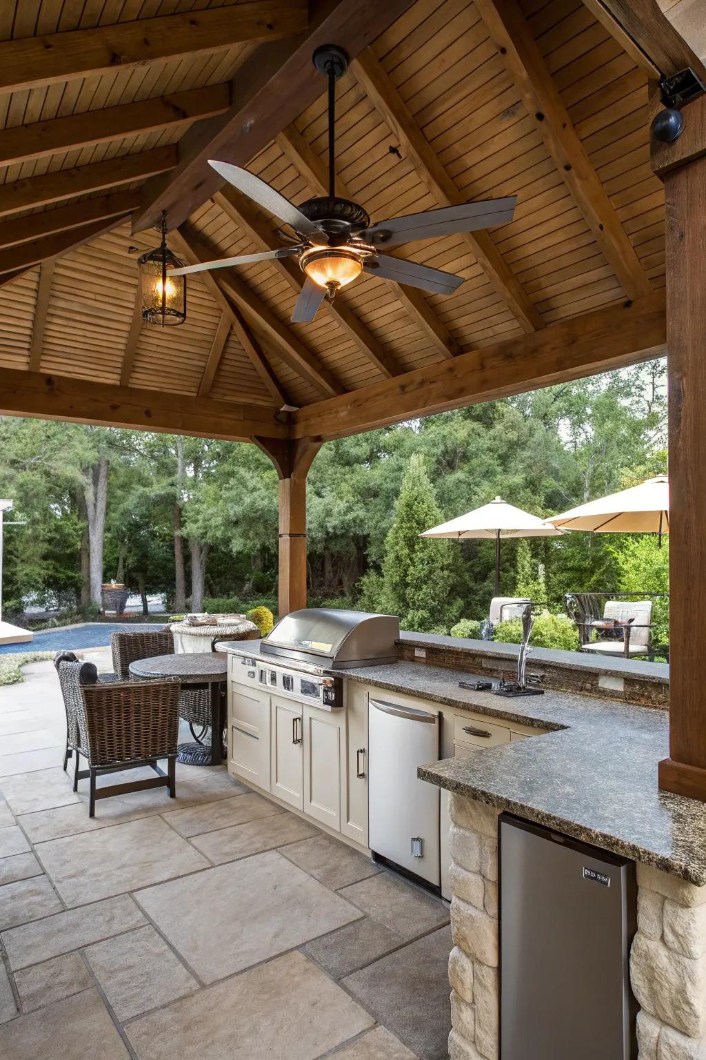 Ceiling fans add comfort by cooling the air.
