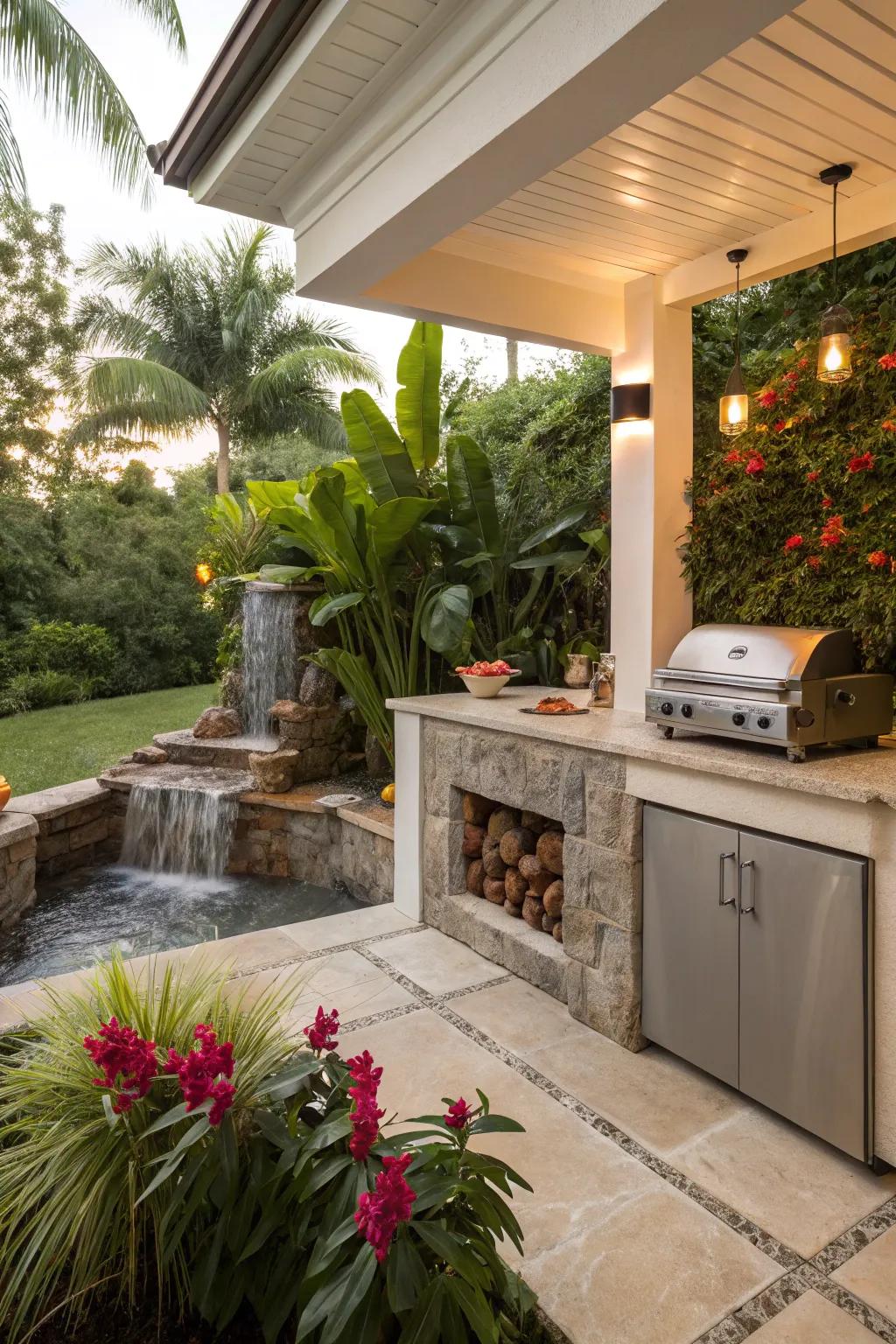 Water features enhance the serene atmosphere.