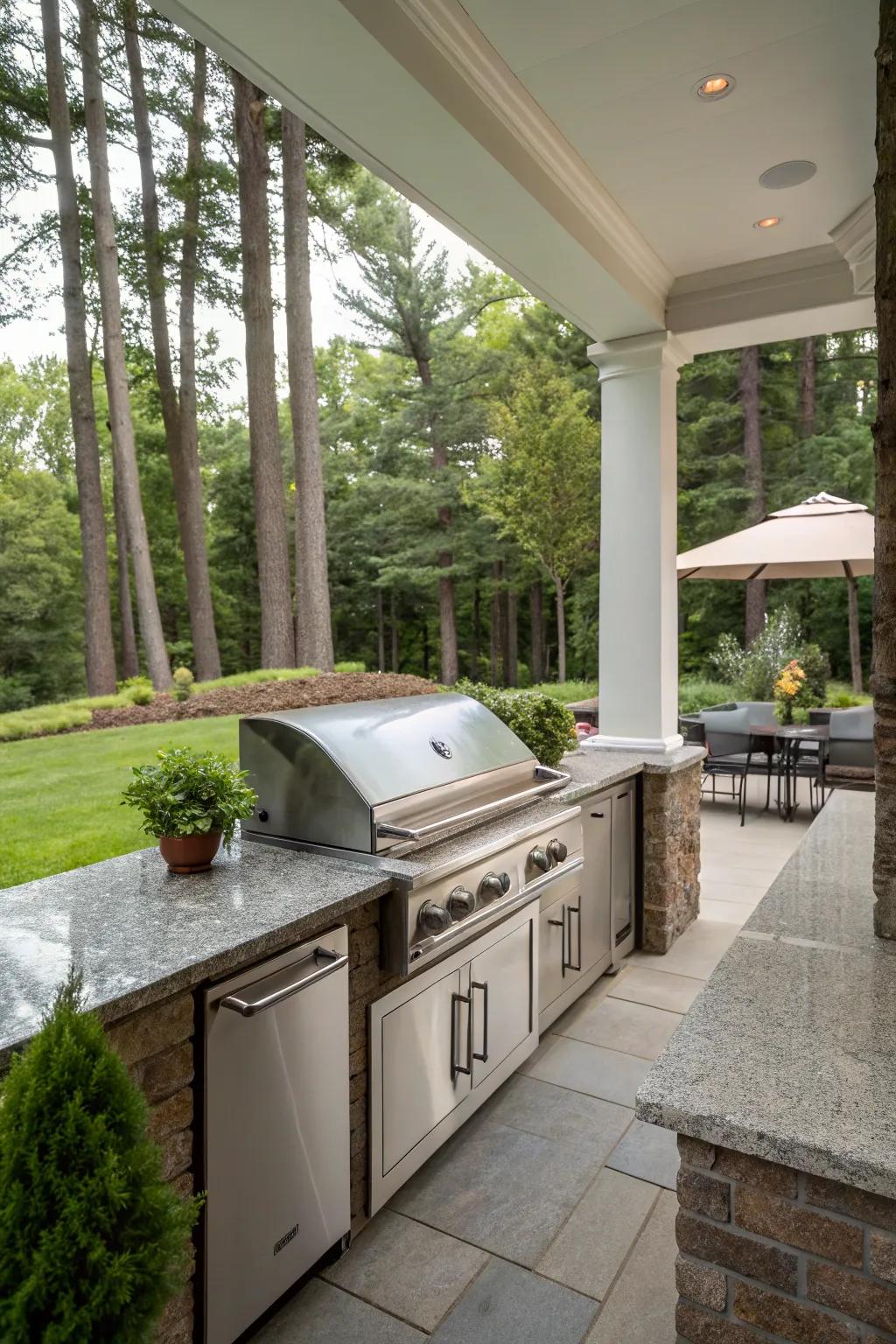 A built-in grill station makes outdoor cooking a delight.