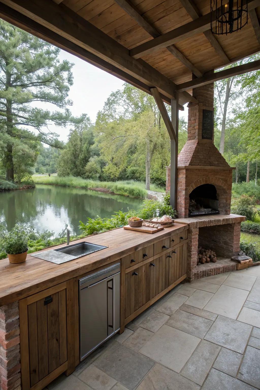 Nature views elevate the outdoor cooking experience.
