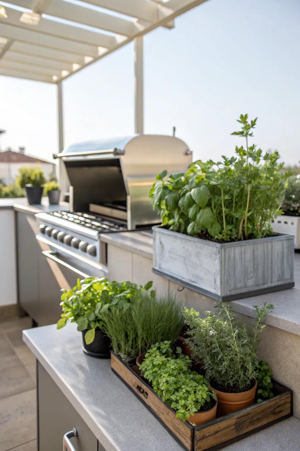 Herb gardens add fresh flavors and greenery.